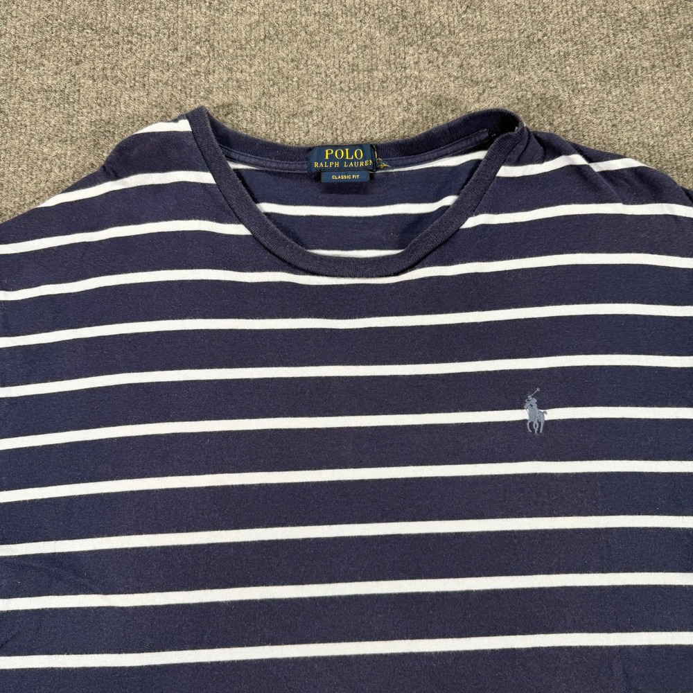 Polo Ralph Lauren Mens T-Shirt Navy Blue Striped Classic Fit Cotton S/S #4099
